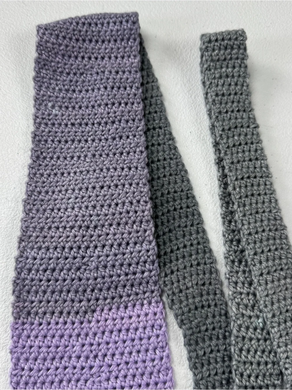 Mens Crochet Knit Neck Tie Purple Gray 57” Long 3.5” Wide 100% Cotton Hand Made‎
